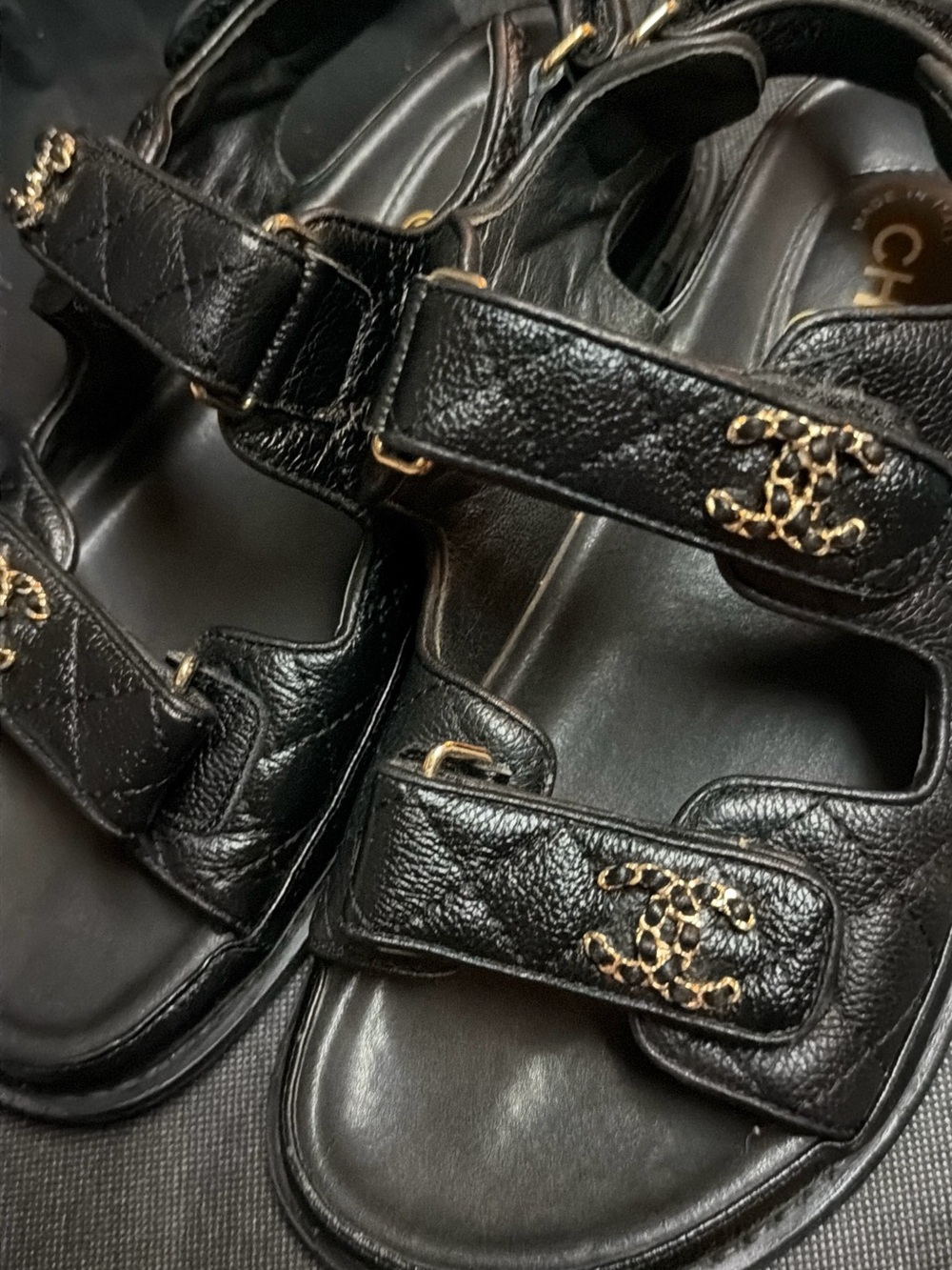 CHANEL Black Leather CC-Embellished Sport Sandals, used but not abused. - Picture 5 of 11